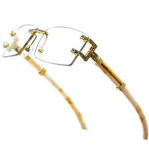 Men Sunglasses Hip Hop Style Square Rimless Clear Lens Marble Woody‎ Bufs Lentes